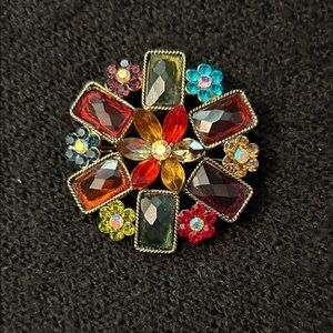 Vintage Multicolor Faux Faceted Gemstone Flower Brooch